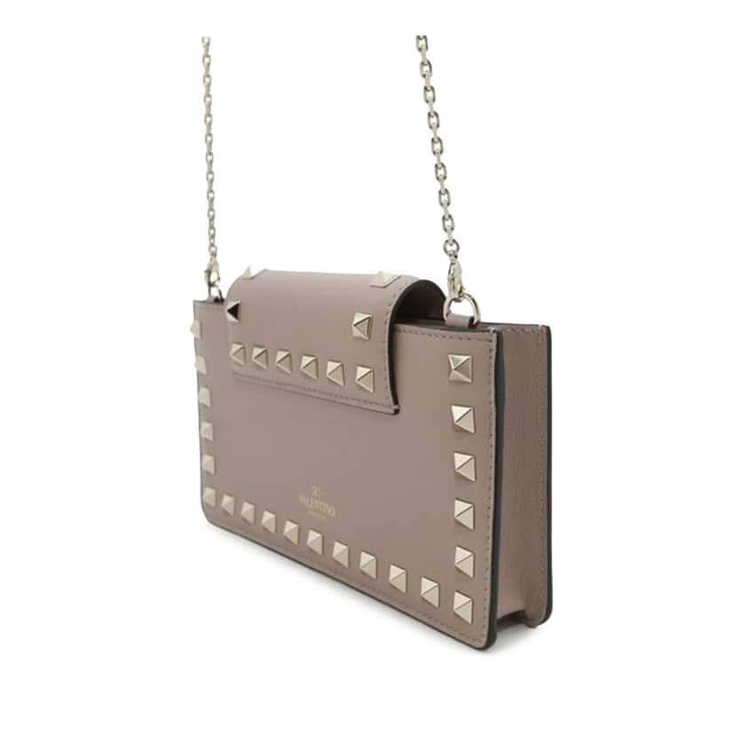Valentino Calfskin Rockstud Phone Case with Chain Brown Leather Good condition - Back View