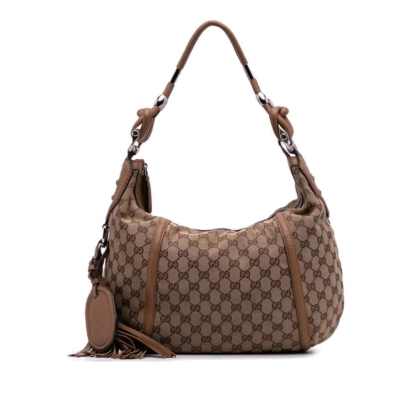 Gucci GG Canvas Techno Horsebit Hobo Brown Canvas Good condition - Front View