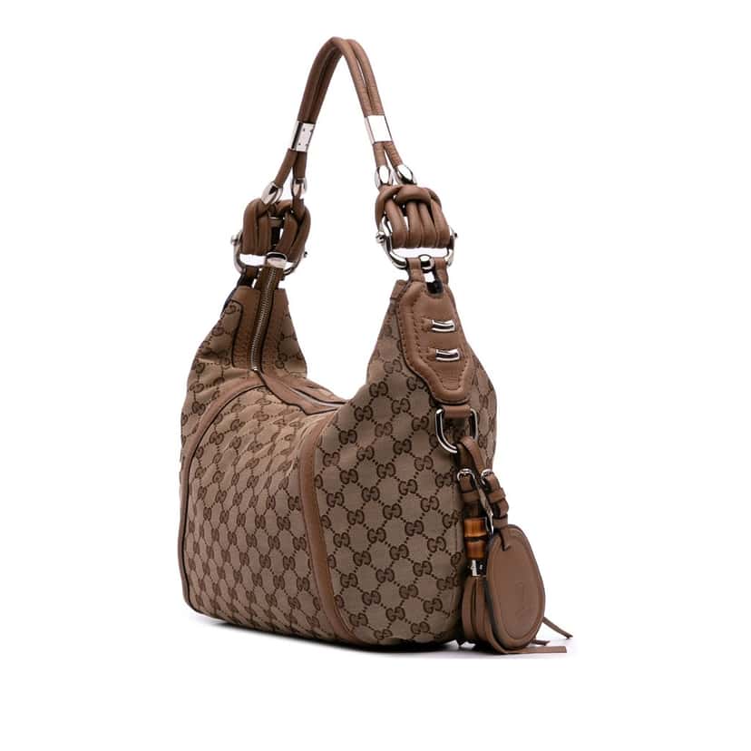 Gucci GG Canvas Techno Horsebit Hobo Brown Canvas Good condition - Back View