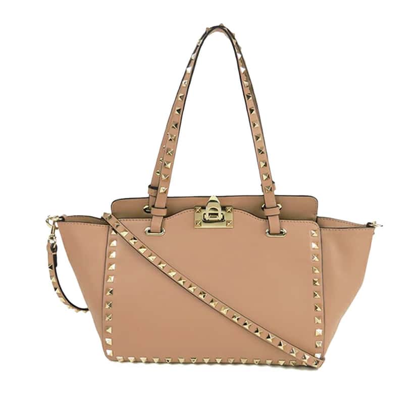 Valentino Small Leather Rockstud Trapeze Satchel Brown Leather Good condition - Front View