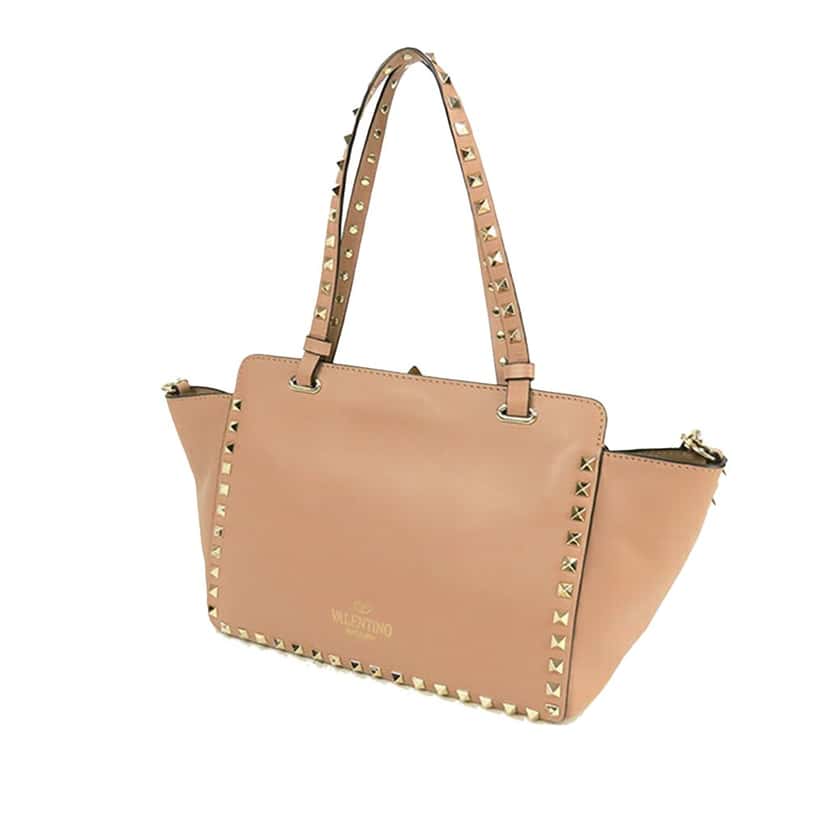Valentino Small Leather Rockstud Trapeze Satchel Brown Leather Good condition - Back View