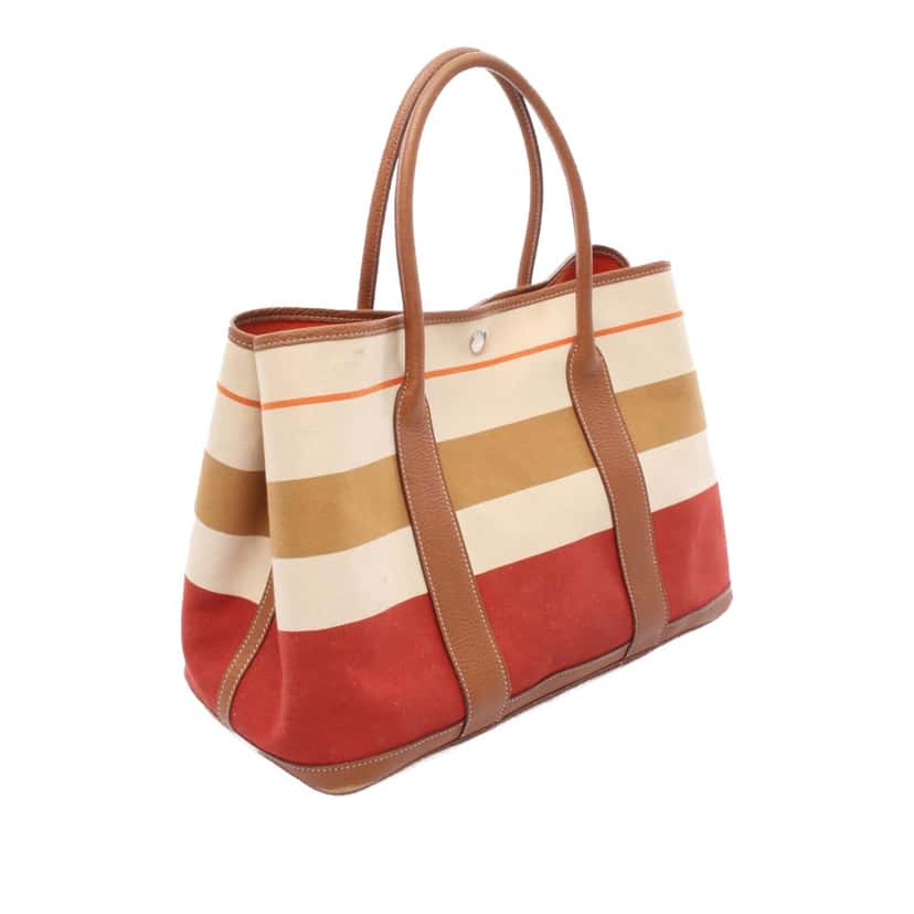 Hermès Toile and Negonda Striped Garden Party 36 MultiColor Canvas Good condition - Back View