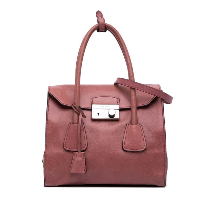 Prada Glace Calf Sound Lock Satchel Pink Leather Good condition - Front View