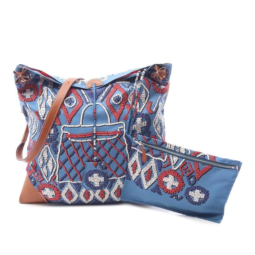 Hermès Silk and Barenia Kelly En Perles Silky City PM Blue Silk Good condition - Front View