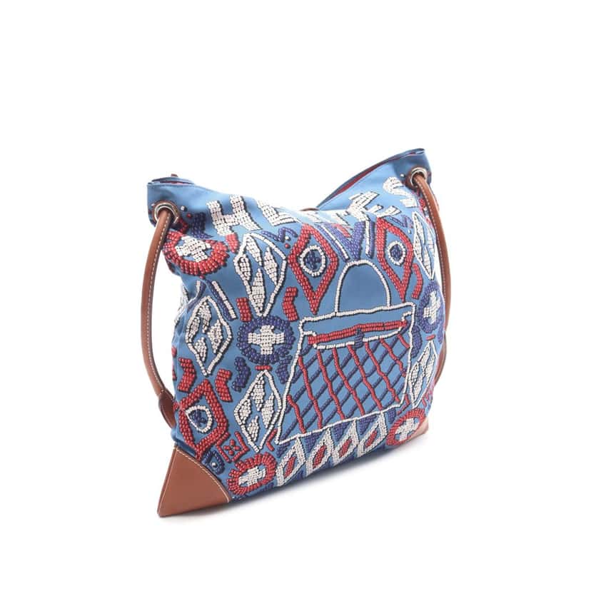 Hermès Silk and Barenia Kelly En Perles Silky City PM Blue Silk Good condition - Back View