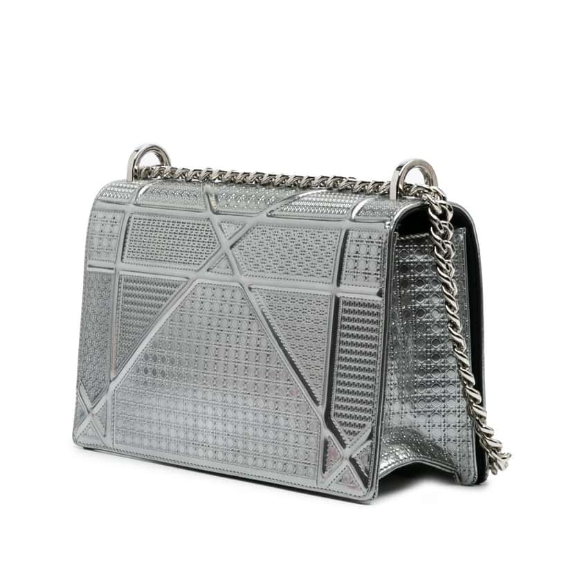 Dior Medium Metallic Patent Microcannage Diorama Flap Silver Leather Good condition - Back View