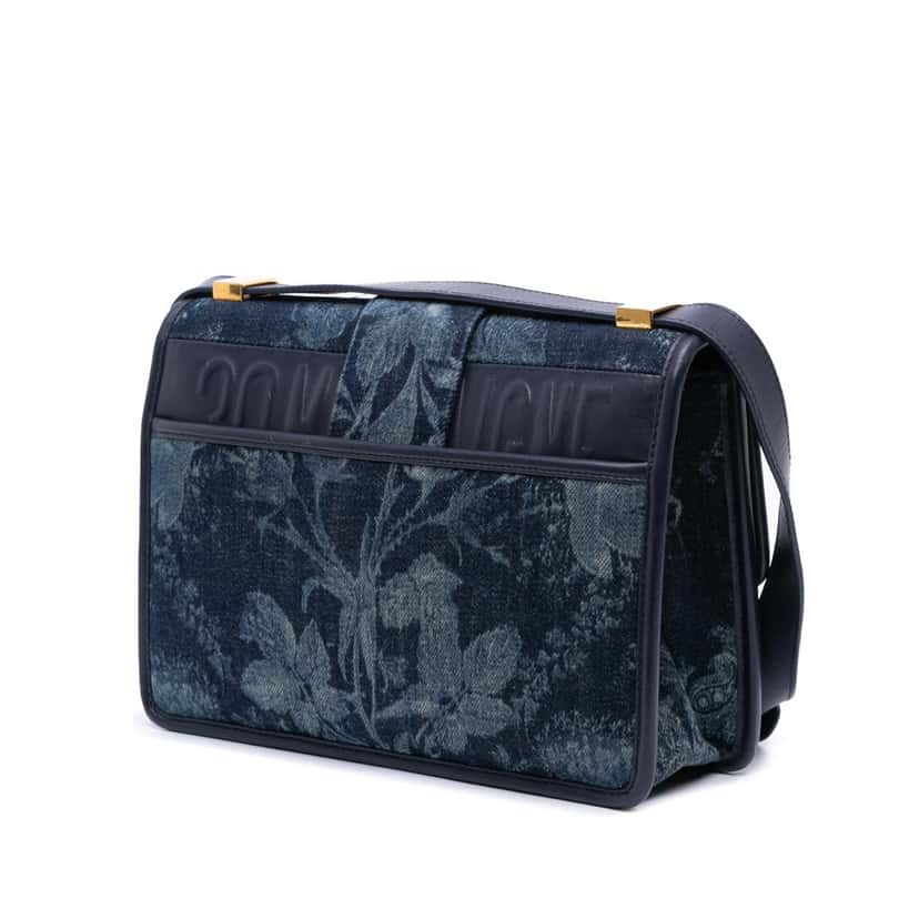 Dior Printed Denim Flowers 30 Montaigne Flap Blue Denim Good condition - Back View