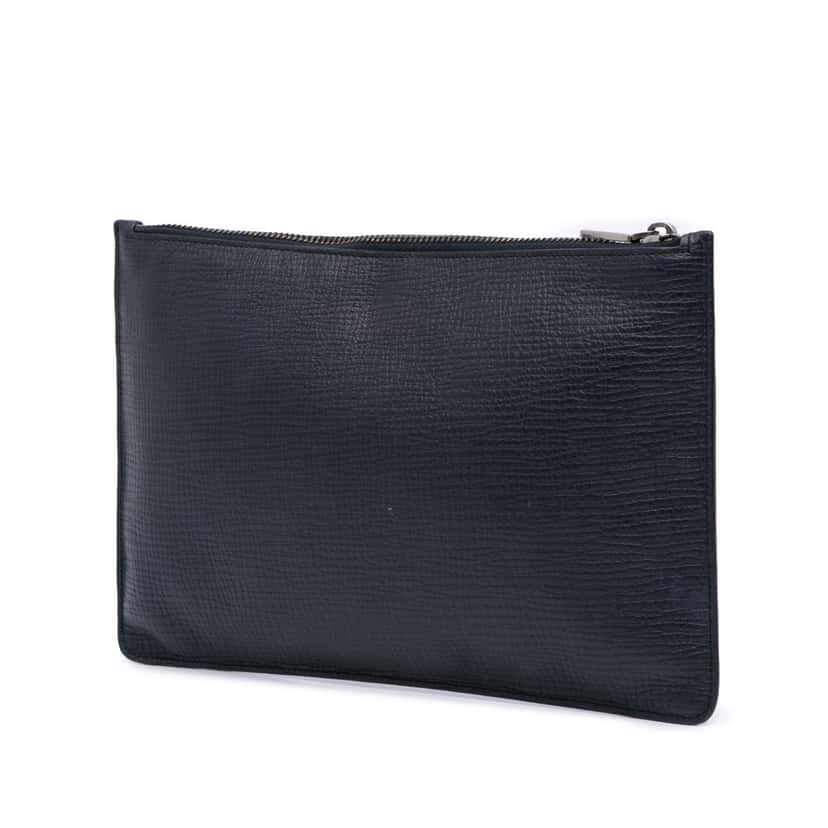 Dolce & Gabbana Leather DG Family Patch Zip Pouch Black Leather Good condition - Back View