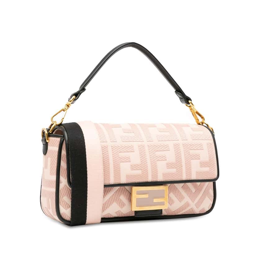 Fendi Zucca Embroidered Baguette Satchel Pink Canvas Good condition - Back View
