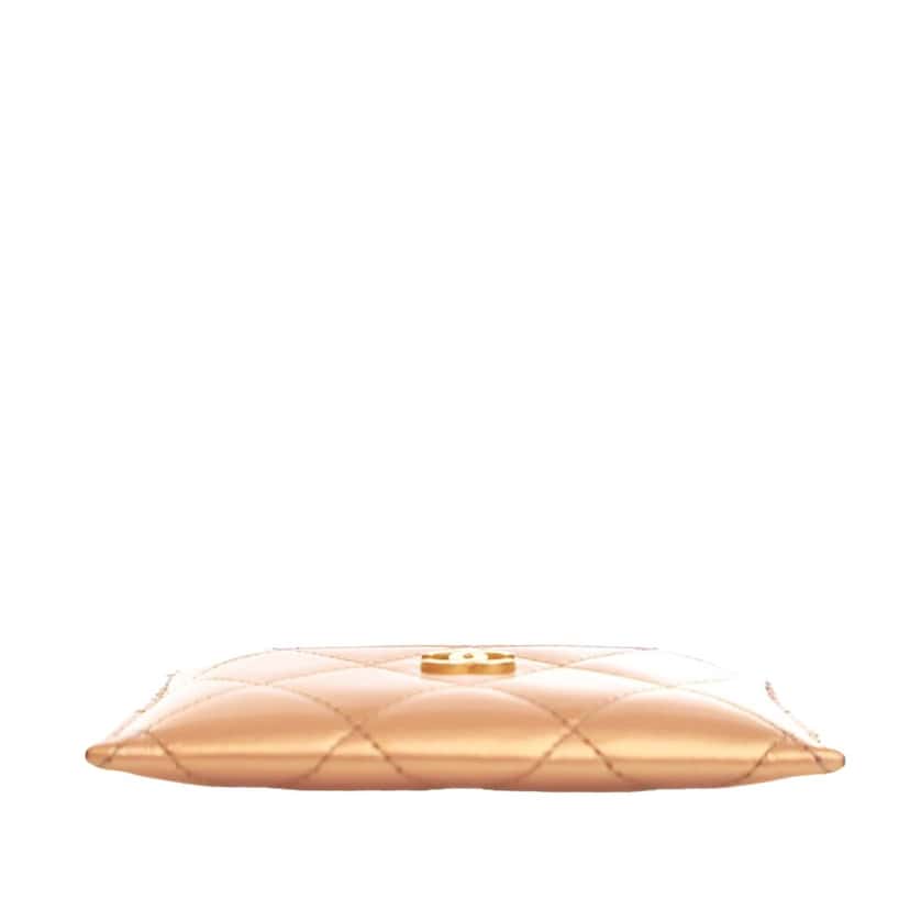 Chanel CC Quilted Metallic Lambskin Card Holder Gold Leather Good condition - Inside View