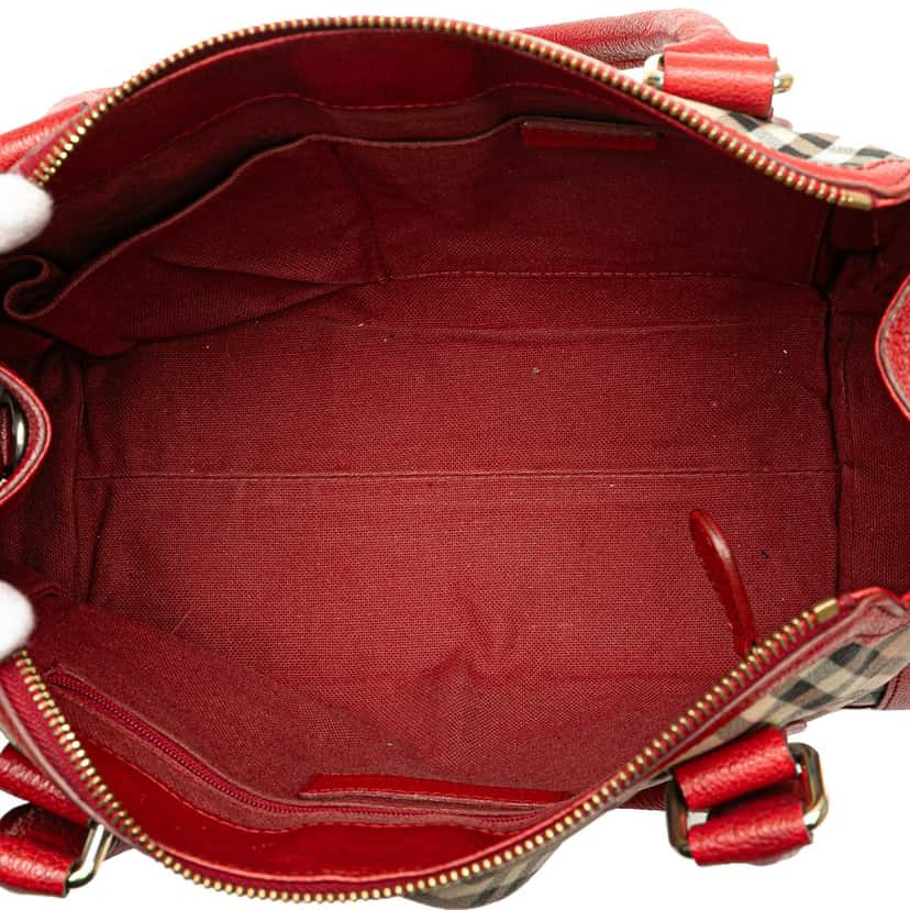 Burberry Haymarket Check Coated Canvas Satchel Brown Canvas Good condition - Model View