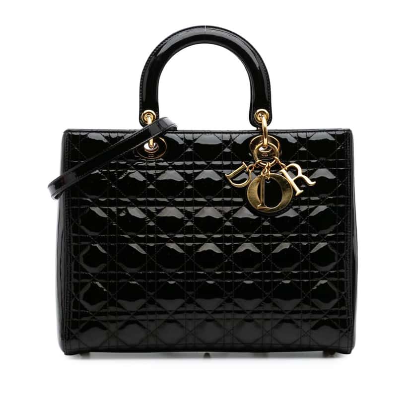 Dior Large Patent Cannage Lady Dior Black Leather Good condition - Front View