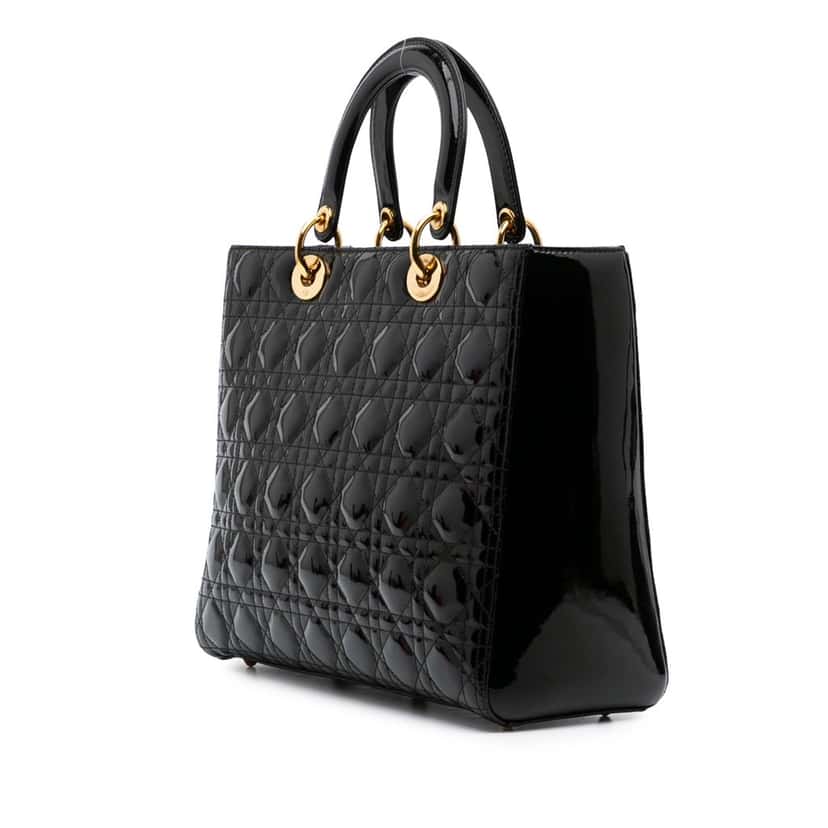 Dior Large Patent Cannage Lady Dior Black Leather Good condition - Back View