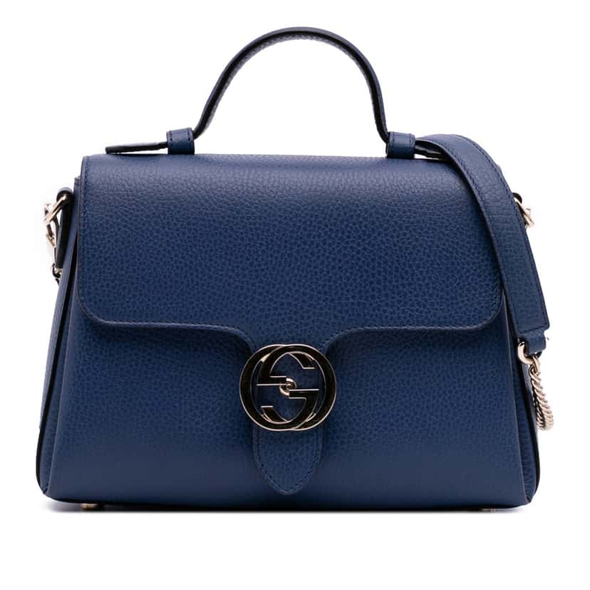 Gucci Small Dollar Calf Interlocking G Satchel Blue Leather Good condition - Front View