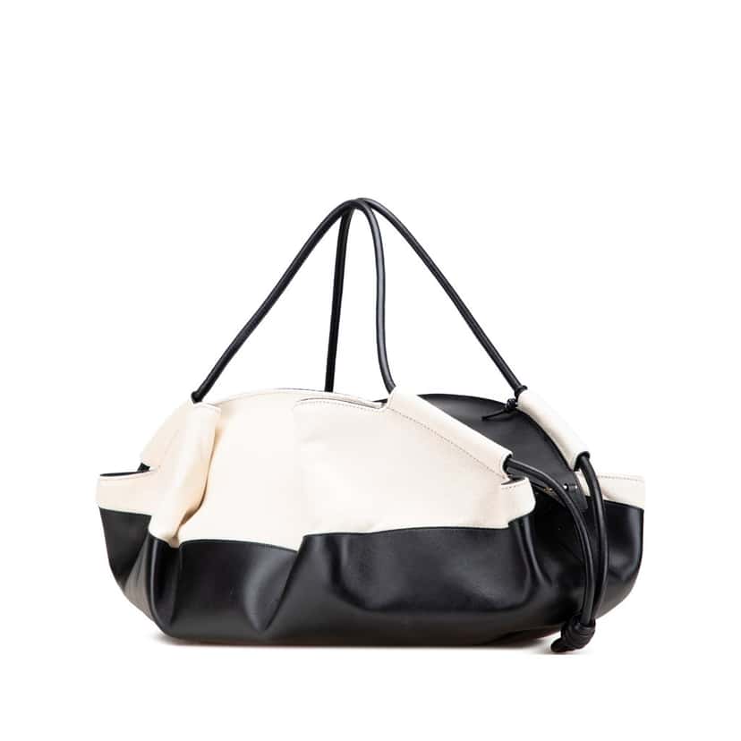 Loewe XL Shiny Calfskin and Canvas Paseo Satchel Black Leather Good condition - Back View