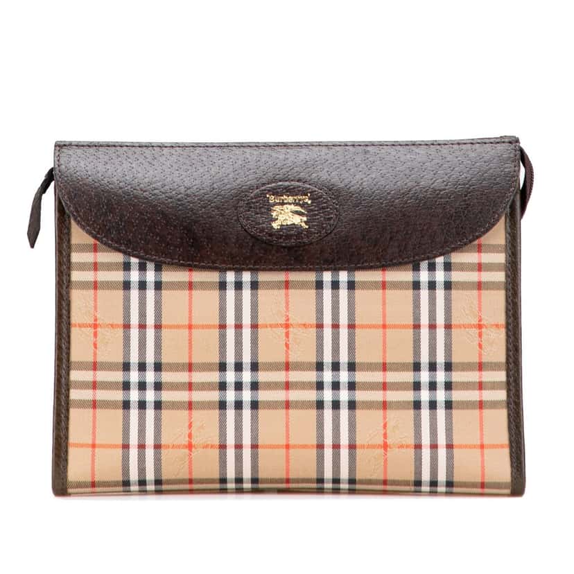 Burberry Haymarket Check Canvas Clutch Brown Canvas Good condition - Front View