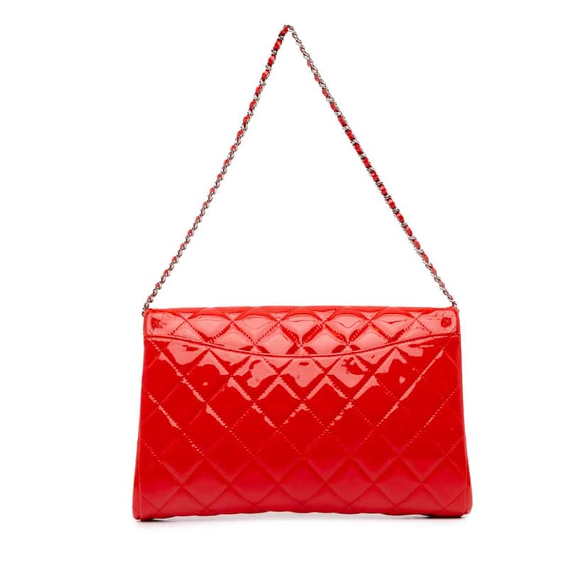 Chanel CC Quilted Patent Clutch with Chain Red Leather Good condition - Inside View