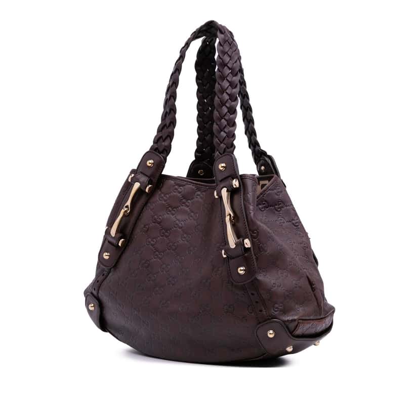Gucci Guccissima Horsebit Pelham Shoulder Bag Brown Leather Good condition - Back View