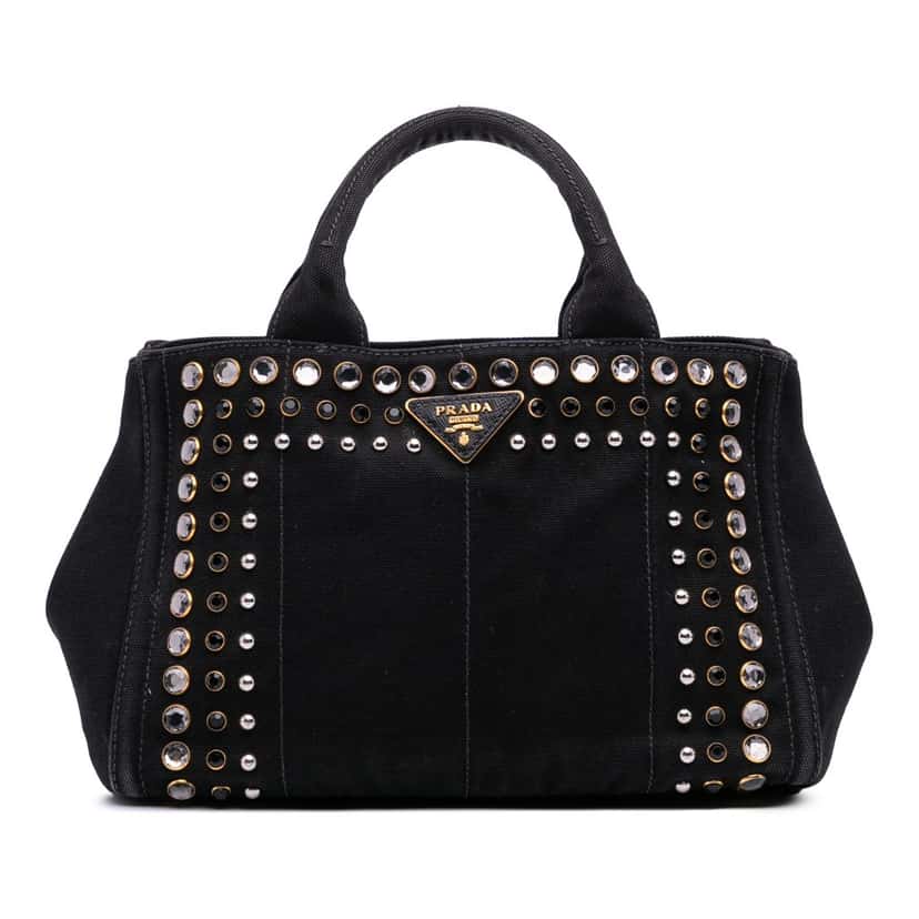 Prada Small Canvas Canapa Bijoux Satchel Black Canvas Good condition - Front View