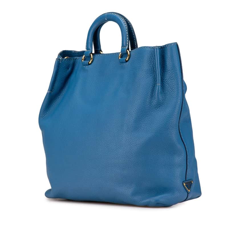 Prada Vitello Daino Canapa Open Convertible Tote Blue Leather Good condition - Back View