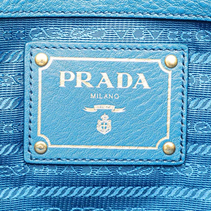 Prada Vitello Daino Canapa Open Convertible Tote Blue Leather Good condition - Box View