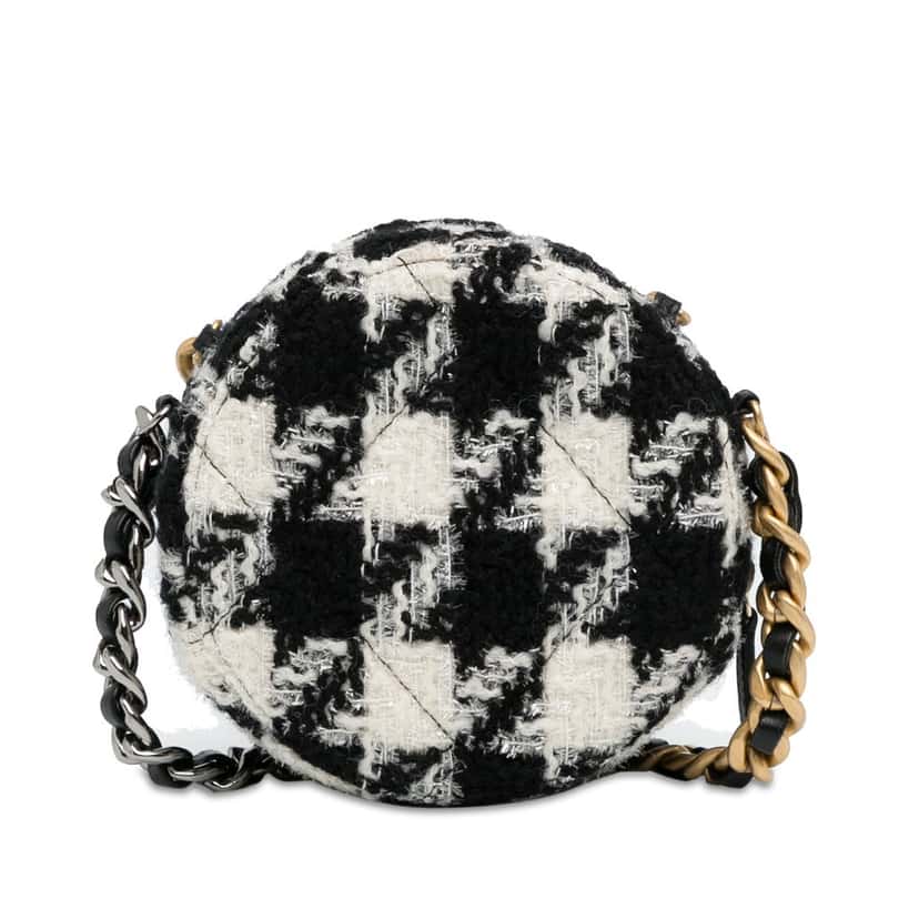 Chanel Tweed 19 Round Clutch with Chain White Tweed Good condition - Model View