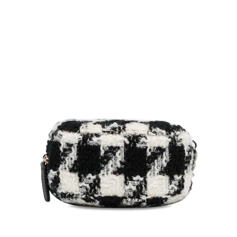 Chanel Tweed 19 Round Clutch with Chain White Tweed Good condition - Box View