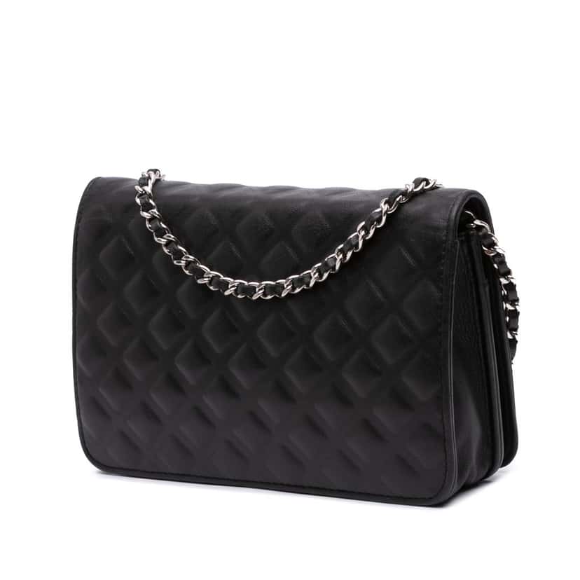 Chanel CC Embossed Calfskin Diamond Wallet On Chain Black Leather Good condition - Back View