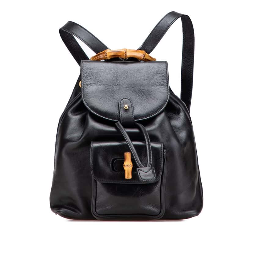 Gucci Leather Bamboo Backpack Black Leather Good condition - Front View