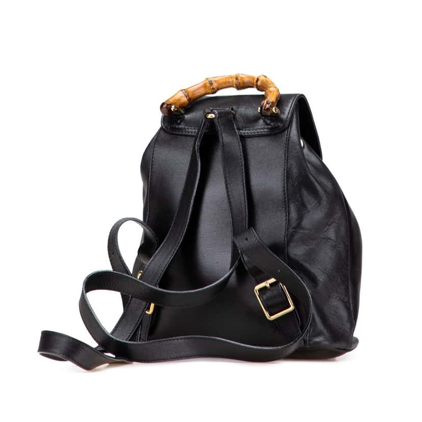 Gucci Leather Bamboo Backpack Black Leather Good condition - Back View