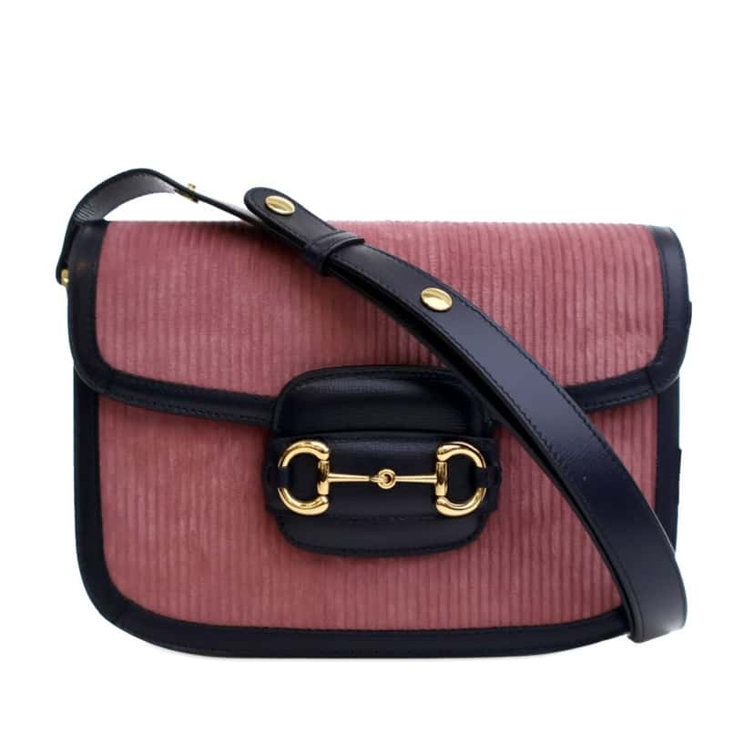 Gucci Small Corduroy Horsebit 1955 Shoulder Bag Pink Velvet Good condition - Front View