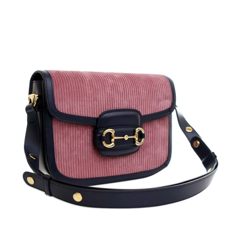 Gucci Small Corduroy Horsebit 1955 Shoulder Bag Pink Velvet Good condition - Back View