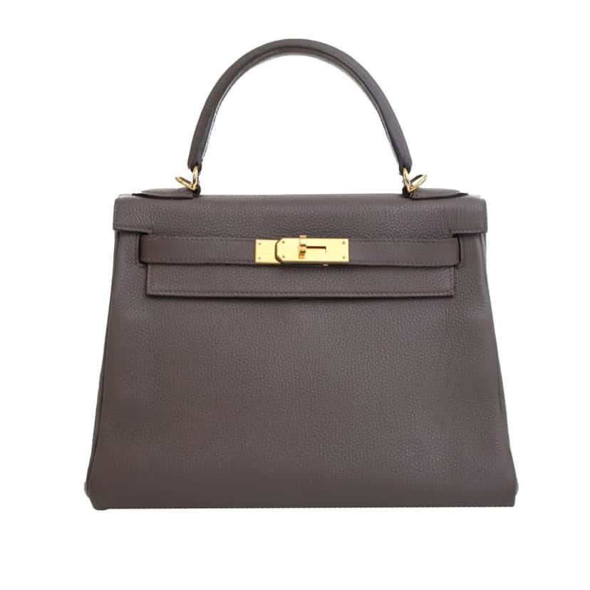 Hermès Togo Kelly II Retourne 28 Grey Leather Good condition - Front View