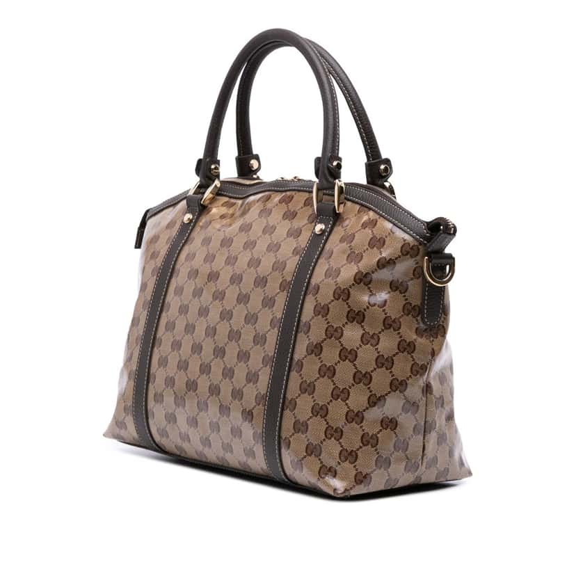 Gucci Medium GG Crystal Charm Dome Satchel Brown Canvas Good condition - Back View