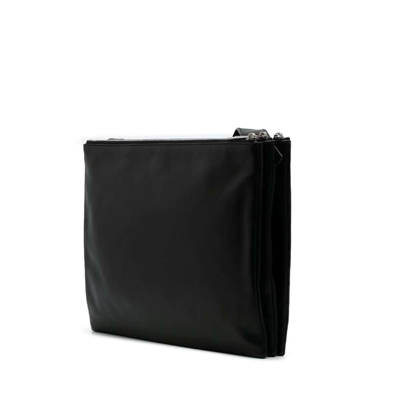 Bottega Veneta Lambskin Embossed Intrecciato Triple Zip Messenger Bag Black Leather Good condition - Back View