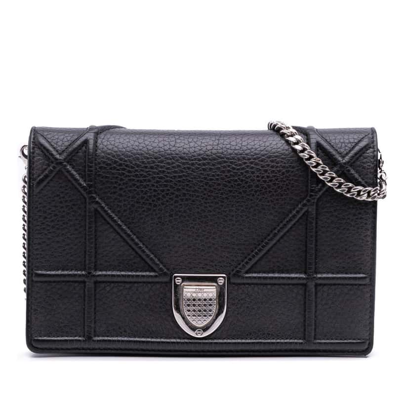 Dior Grained Calfskin Diorama Wallet on Chain Black Leather Good condition - Front View