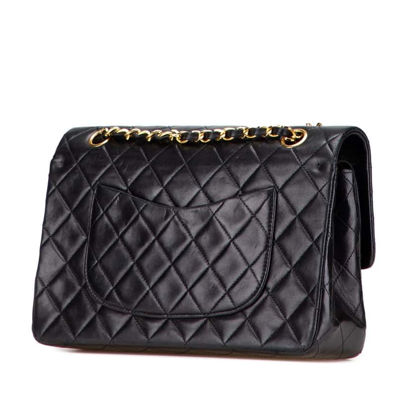 Chanel Medium Classic Lambskin Double Flap Black Leather Good condition - Back View