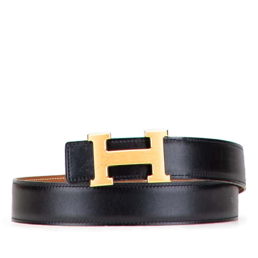 Hermès Epsom and Swift Constance H Reversible Belt Black Leather Good condition - Front View