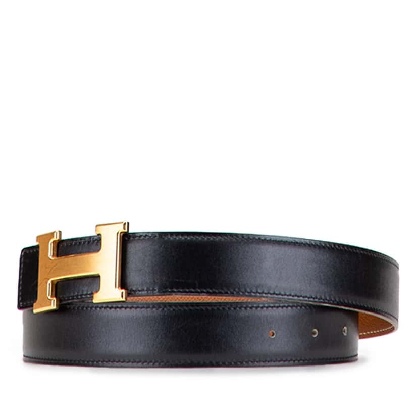 Hermès Epsom and Swift Constance H Reversible Belt Black Leather Good condition - Back View