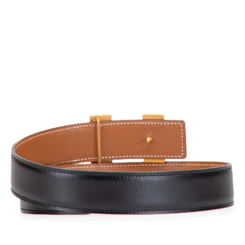 Hermès Epsom and Swift Constance H Reversible Belt Black Leather Good condition - Inside View