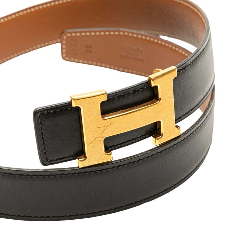 Hermès Epsom and Swift Constance H Reversible Belt Black Leather Good condition - Model View