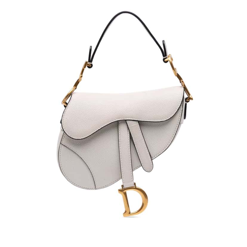 Dior Mini Grained Calfskin Saddle Bag White Leather Good condition - Front View