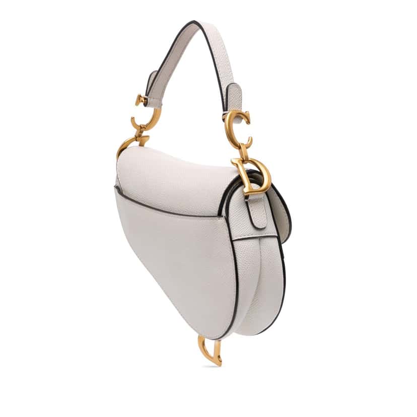 Dior Mini Grained Calfskin Saddle Bag White Leather Good condition - Back View