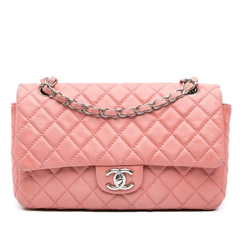 Chanel Medium Classic Lambskin Double Flap Pink Leather Good condition - Front View