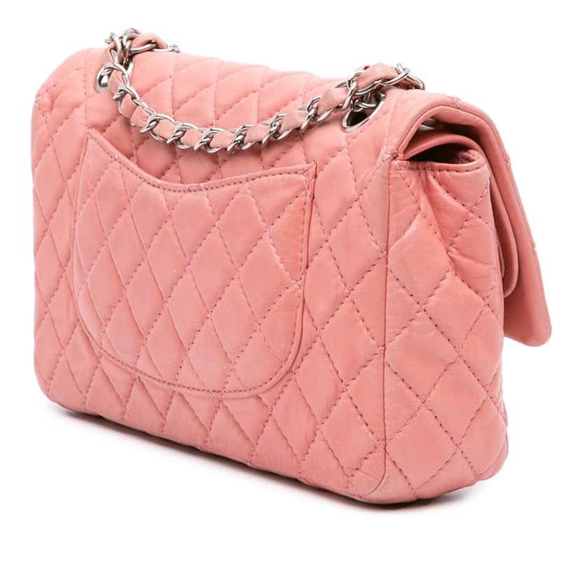 Chanel Medium Classic Lambskin Double Flap Pink Leather Good condition - Back View