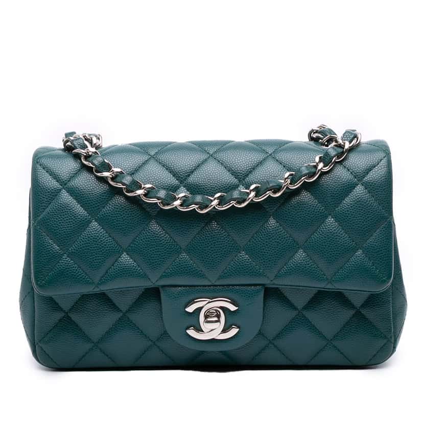 Chanel Mini Rectangular Classic Caviar Single Flap Blue Leather Good condition - Front View