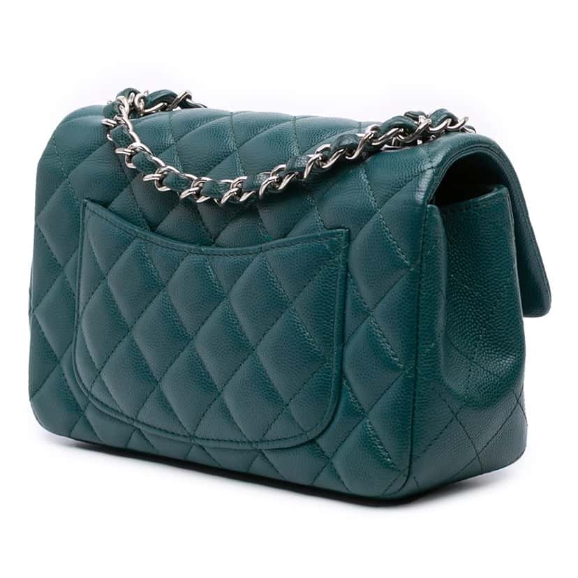 Chanel Mini Rectangular Classic Caviar Single Flap Blue Leather Good condition - Back View