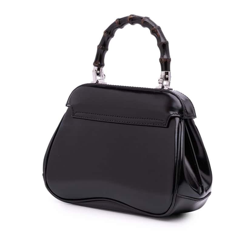 Gucci Mini Polished Leather Bamboo Lady Lock Top Handle Bag Black Leather Good condition - Back View