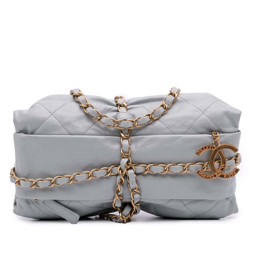 Chanel Quilted Calfskin Midnight Swim Baluchon Bag Grey Leather Good condition - Front View