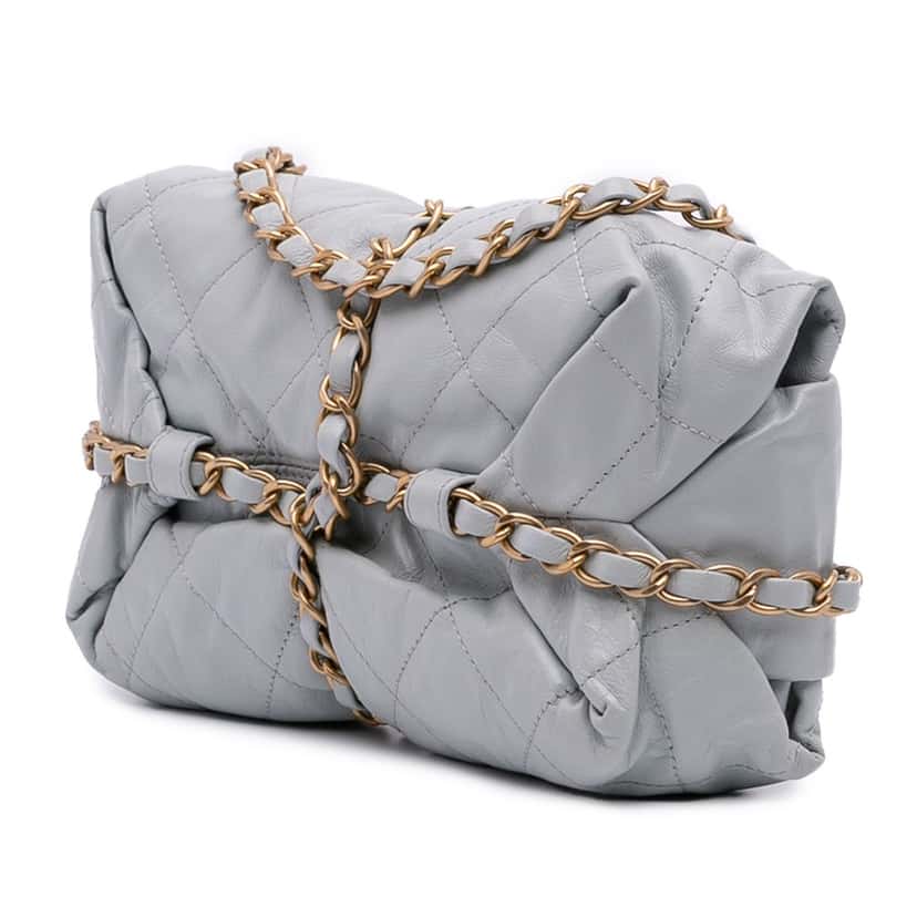 Chanel Quilted Calfskin Midnight Swim Baluchon Bag Grey Leather Good condition - Back View